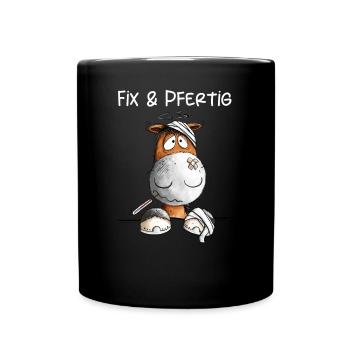 Fix Und Pfertig Pferde Wortsiel Pferd - Tasse einfarbig - Schwarz - Vorne