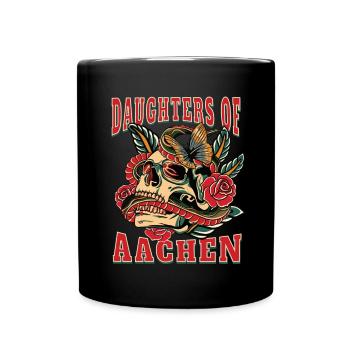Aachen Power-Frau daughters of Aachen Retro Blumen - Tasse einfarbig - Schwarz - Vorne