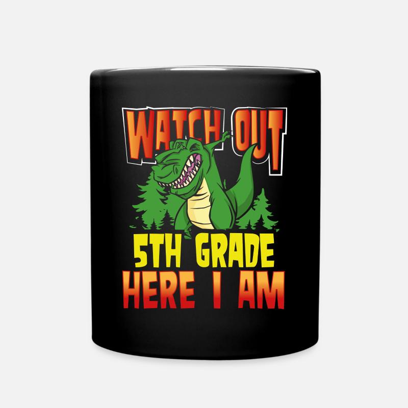 T Rex 5th grade Here I am - Full Colour Mug - black