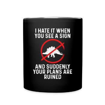 Stegosaurus Auf Einem Schild - Tasse einfarbig - Schwarz - Vorne