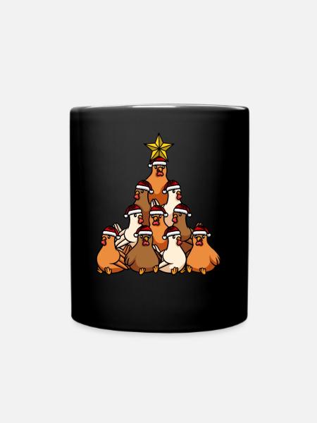 Hühner Weihnachtsbaum - Tasse einfarbig - Schwarz