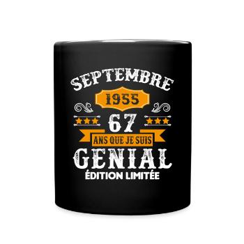 67 Ans Anniversaire Vintage Né(e) Septembre 1955 - Mug uni - noir - Devant