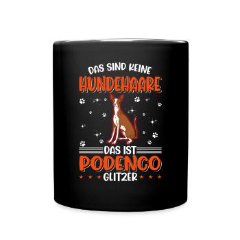 Podenco Glitzer Spanischer Windhund Podenco - Tasse einfarbig - Schwarz - Vorne