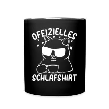 Katzen Schlafshirt Süße Katze I Offizielles Schlaf - Tasse einfarbig - Schwarz - Vorne
