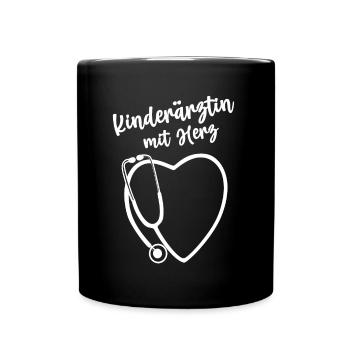 Kinderärztin mit Herz Stethoskop Doktorin Kinder - Tasse einfarbig - Schwarz - Vorne