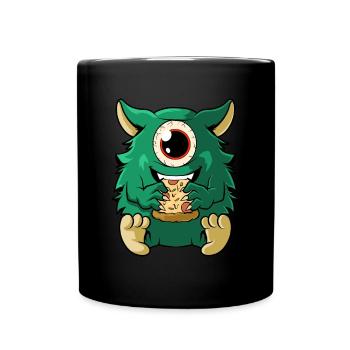 Un monstre mignon mange de la pizza - Mug uni - noir - Devant