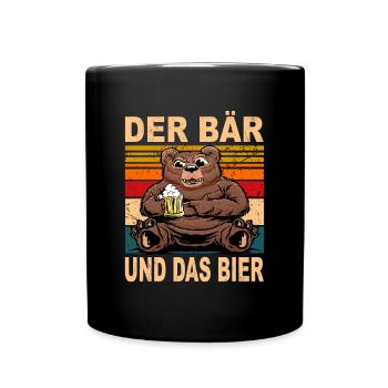 Der Bär und das Bier Biertrinker Sauf Spruch Bär - Tasse einfarbig - Schwarz - Vorne