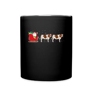 Vache Santa Christmas Sleigh - Drôle de vache - Mug uni - noir - Devant