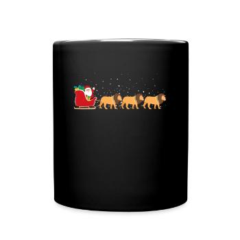 Lion Santa Christmas Sleigh - Drôle de Lion Noël - Mug uni - noir - Devant