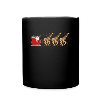 Giraffe Santa Claus Christmas Sleigh - Funny - Full Colour Mug - black - Front