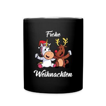 Frohe Weihnachten Einhorn Rentier Heilig Abend - Tasse einfarbig - Schwarz - Vorne