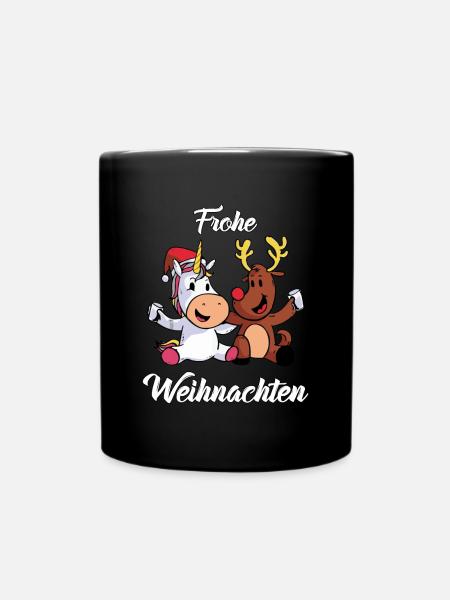 Frohe Weihnachten Einhorn Rentier Heilig Abend - Tasse einfarbig - Schwarz