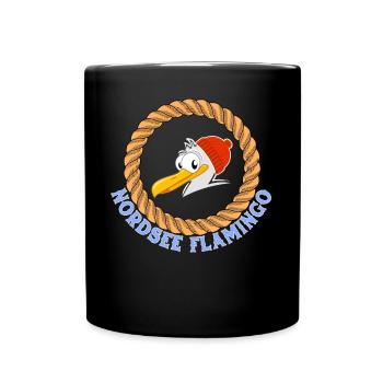 Nordsee Flamingo lustige Möwe Fischer Design - Tasse einfarbig - Schwarz - Vorne