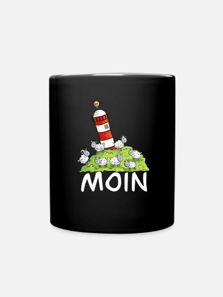 Moin Leuchtturm Und Schafe Auf Der Nordseeinsel - Tasse einfarbig - Schwarz
