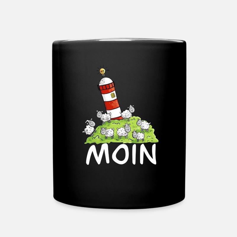 Moin Leuchtturm Und Schafe Auf Der Nordseeinsel - Tasse einfarbig - Schwarz