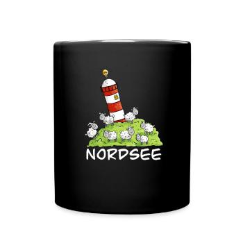 Nordsee Leuchtturm Und Schafe Auf Der Nordseeinsel - Tasse einfarbig - Schwarz - Vorne
