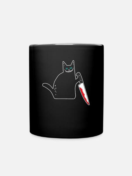 Lustige schwarze Katze mit Messer - Tasse einfarbig - Schwarz