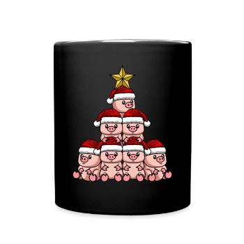 Schwein Weihnachtsbaum - Tasse einfarbig - Schwarz - Vorne