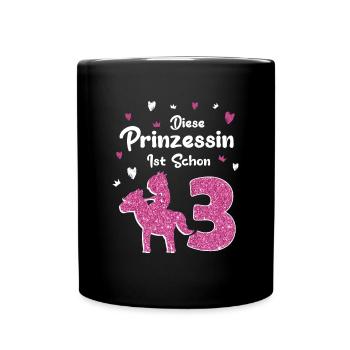 Geburtstag 3 Jahre Pferd Prinzessin - Tasse einfarbig - Schwarz - Vorne