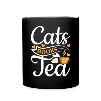 Katzen Bücher Tee I Katzenliebhaber Lesen Bücher K - Tasse einfarbig - Schwarz - Vorne