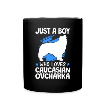 Boy of ovcharka loves Caucasian dog - Full Colour Mug - black - Front