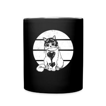 Cat Lovers Retro Sunset Cat Sun - Full Colour Mug - black - Front