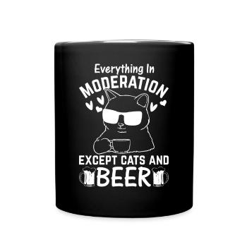 Tout avec modération sauf les chats et la bière I Funny Cat - Mug uni - noir - Devant