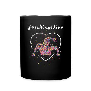 Karneval Fasching Konfetti Närrin Narrenkappe - Tasse einfarbig - Schwarz - Vorne