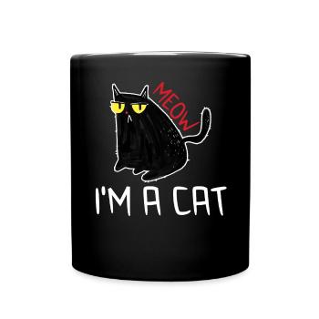 Miau Ich bin ein Katze Halloween Budgetkostüm - Tasse einfarbig - Schwarz - Vorne