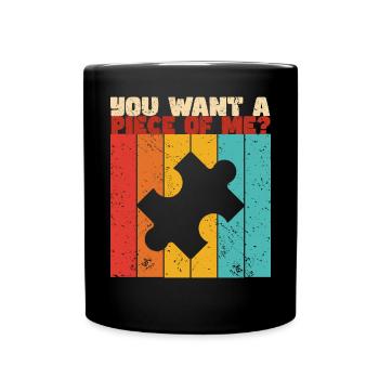Du willst ein Stück von mir Retro Puzzle rätseln - Tasse einfarbig - Schwarz - Vorne