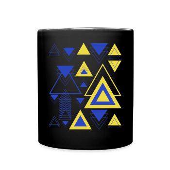 Triangles Minimalist Geometry Blue Yellow - Full Colour Mug - black - Front