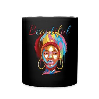 Schöne schwarze Frau afro bunte Selbstliebe - Tasse einfarbig - Schwarz - Vorne