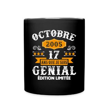 17 Ans Anniversaire Vintage Né(e) en Octobre 2005 - Mug uni - noir - Devant