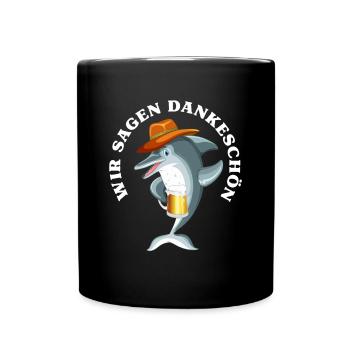 Dankeschön, Delphin, Bier, Spruch, Cartoon, Lustig - Tasse einfarbig - Schwarz - Vorne
