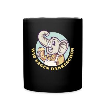 Dankeschön, Elefant, Bier, Spruch, Cartoon, Lustig - Tasse einfarbig - Schwarz - Vorne