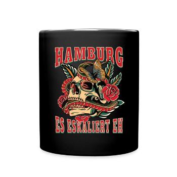 Hamburg Frau Geschenk es eskaliert eh Hamburg Fan - Tasse einfarbig - Schwarz - Vorne