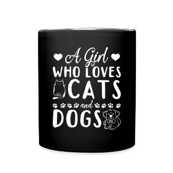 Amoureux des chiens Amoureux des chats Une fille, depuis - Mug uni - noir - Devant