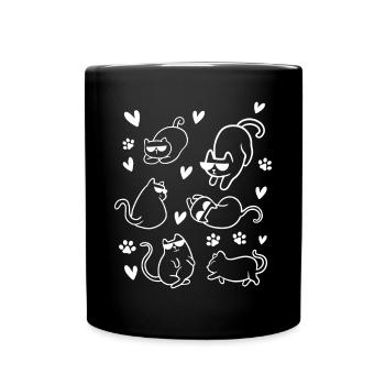 Katzenliebhaber Katzen Herzen Pfoten Katze I Line - Tasse einfarbig - Schwarz - Vorne