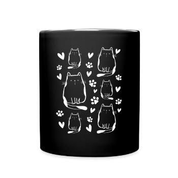 Katzenliebhaber Lustige Katzen Herzen Pfoten Katze - Tasse einfarbig - Schwarz - Vorne