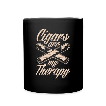 Zigarren Meine Therapie Zigarrenraucher Geschenk - Tasse einfarbig - Schwarz - Vorne