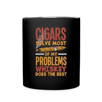 Cigar And Whiskey Cigar Smoker Gift - Full Colour Mug - black - Front