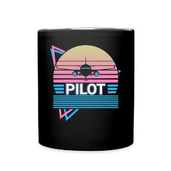 Pilot Flugzeug Aviator Luftfahrt Retro - Tasse einfarbig - Schwarz - Vorne