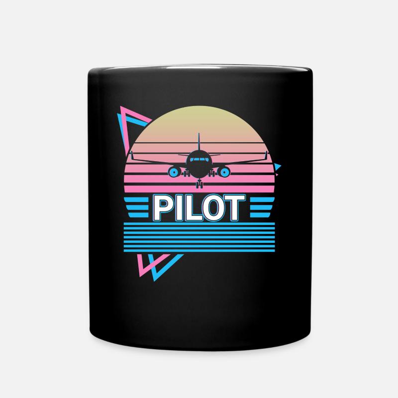 Pilot Airplane Aviator Aviation Retro - Full Colour Mug - black