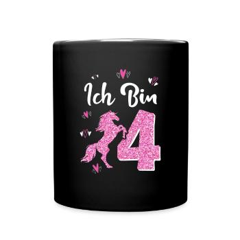 Geburtstag Mädchen 4 Jahre Pferd Prinzessin - Tasse einfarbig - Schwarz - Vorne