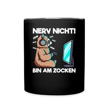Nerv nicht bin am Zocken Gaming Faultier - Tasse einfarbig - Schwarz - Vorne
