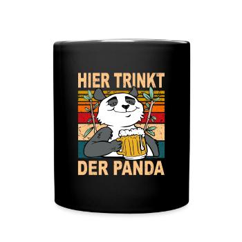 Hier Trinkt der PandaBär Biertrinker Sauf Spruch - Tasse einfarbig - Schwarz - Vorne