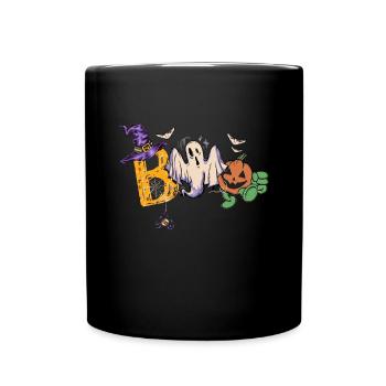 Boo Halloween Bat Pumpkin Ghost and Spiders - Full Colour Mug - black - Front