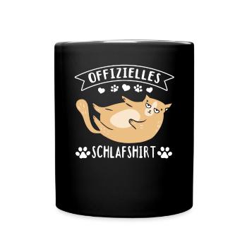 Katzen Schlafshirt Offizielles Schlafshirt Katze - Tasse einfarbig - Schwarz - Vorne