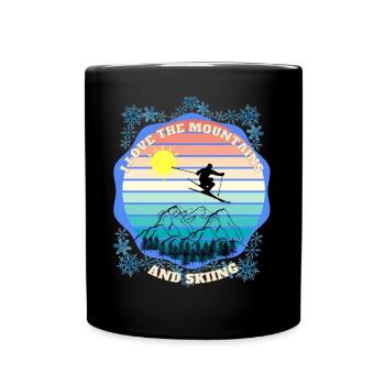 Ich liebe die schönen Berge und das Skifahren - Tasse einfarbig - Schwarz - Vorne