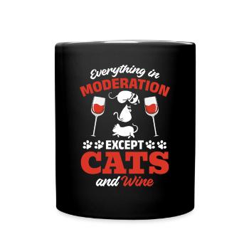 Alles in Maßen, außer Katzen und Wein - Tasse einfarbig - Schwarz - Vorne